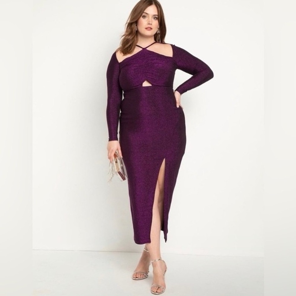Sparkly Purple Long Sleeve Dress | Eloquii